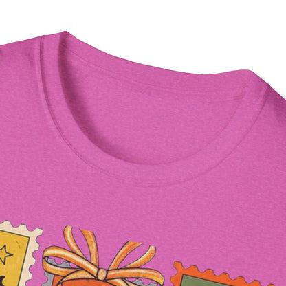 Halloween Themed Unisex Softstyle T-Shirt - Spooky Stamp Design, Fall Fashion, Trick or Treat, Halloween Party, Gift for Ghost Lovers