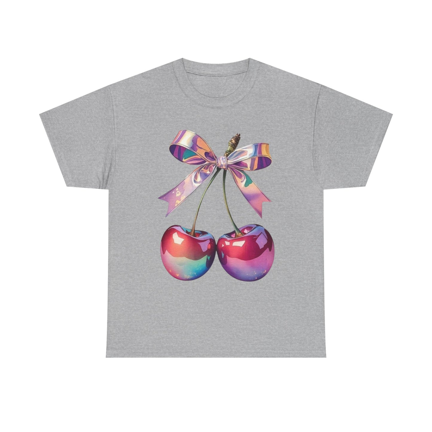 Sweet Cherry Ribbon Tee, Cute Casual Wear, Gift for Fruit Lovers, Summer Vibe Shirt, Festival Outfit, Unisex Graphic T-Shirt