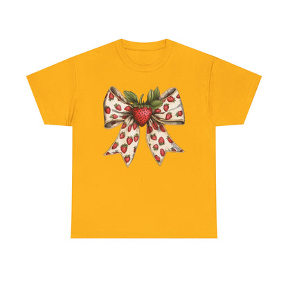 Strawberry Bow Graphic Tee - Cute Summer Shirt, Gift for Her, Berry Lover Apparel, Spring Fashion, Casual Outfit