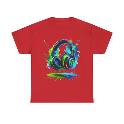 Colorful Headphones Tee, Unisex Music Lover T-Shirt, Perfect Gift for Musicians, Vibrant Graphic Cotton Shirt, Fun Casual Wear