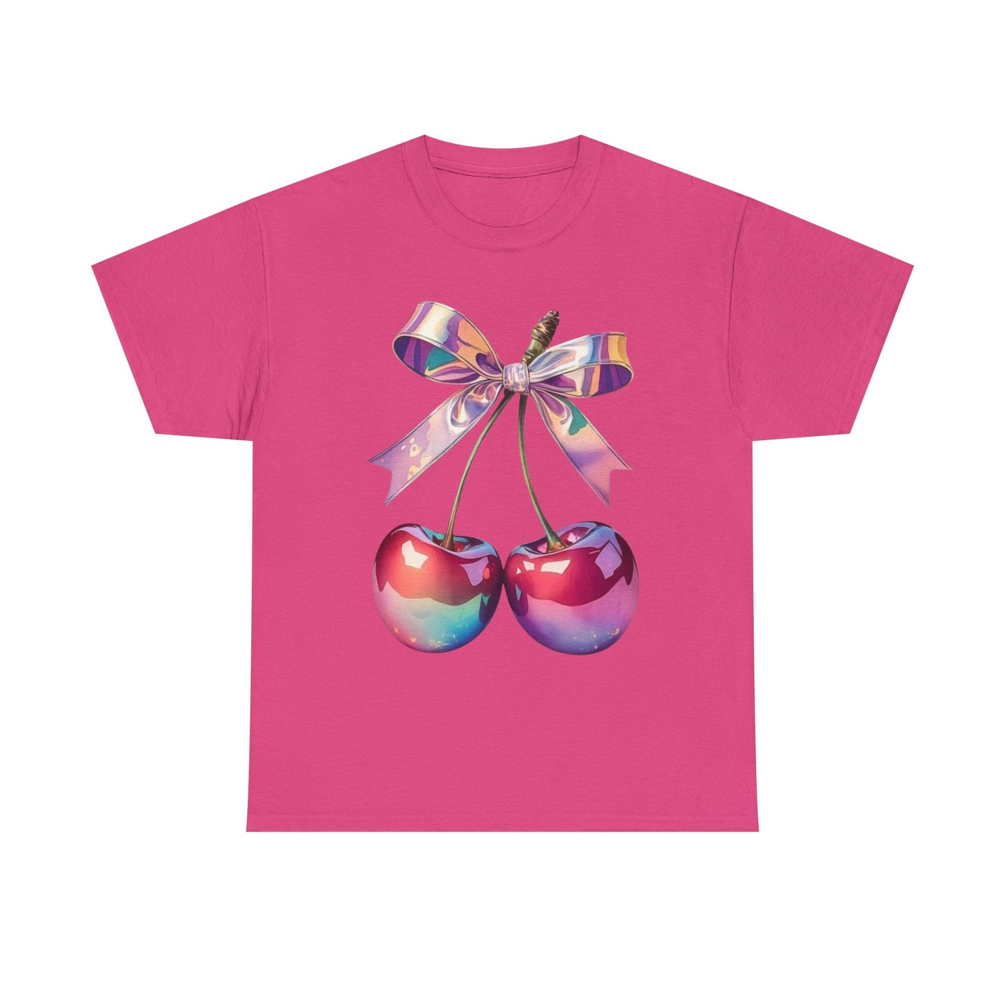 Sweet Cherry Ribbon Tee, Cute Casual Wear, Gift for Fruit Lovers, Summer Vibe Shirt, Festival Outfit, Unisex Graphic T-Shirt