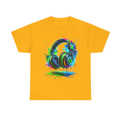 Colorful Headphones Tee, Unisex Music Lover T-Shirt, Perfect Gift for Musicians, Vibrant Graphic Cotton Shirt, Fun Casual Wear