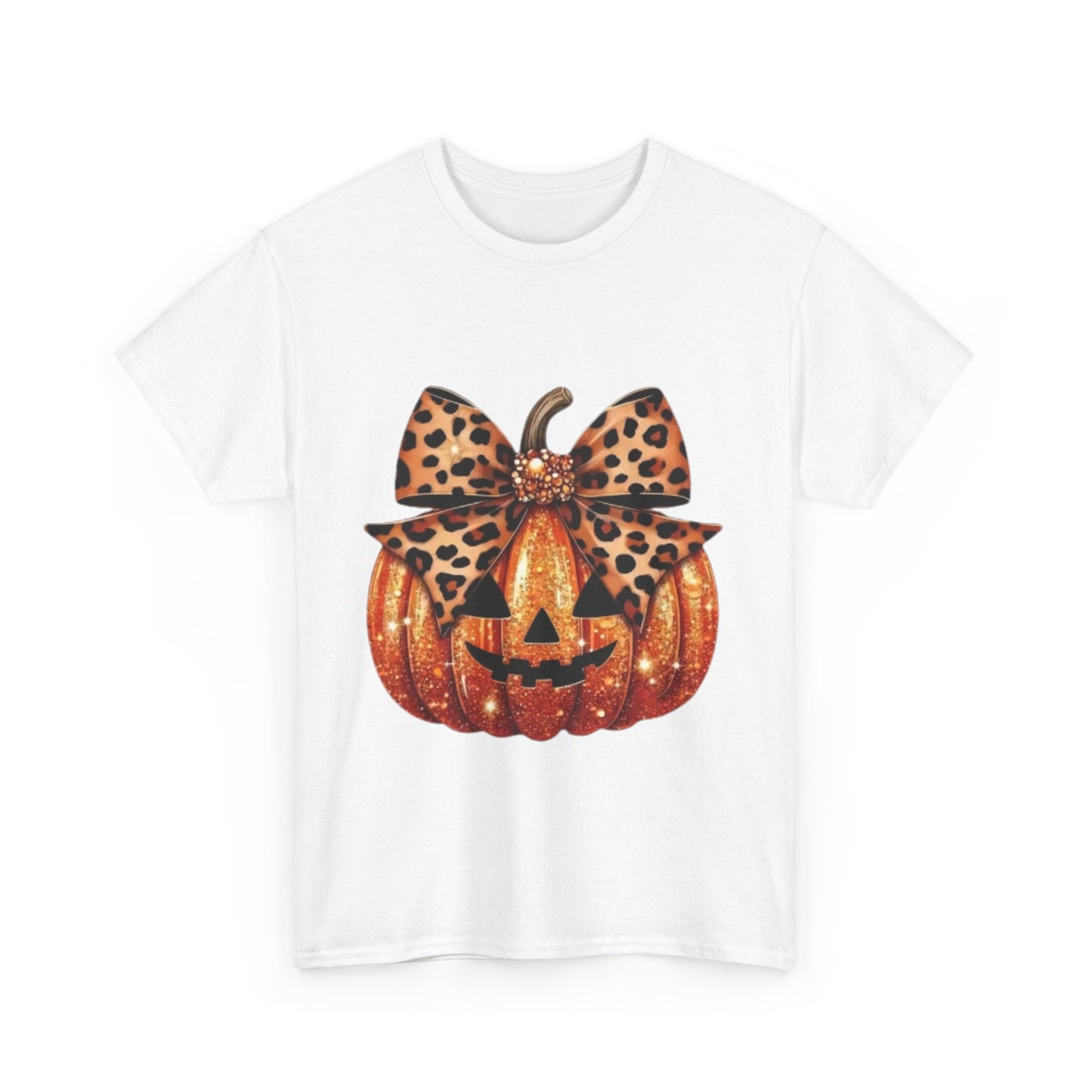 Leopard Bow Pumpkin Tee, Cute Halloween Shirt, Fall Fashion, Unisex Graphic Tee, Autumn Apparel, Pumpkin Lover Gift