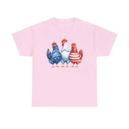 Patriotic Chicken Tee - Cute Farm Animal Shirt, Summer BBQ, Independence Day, Gift for Friends, Unisex Casual Wear