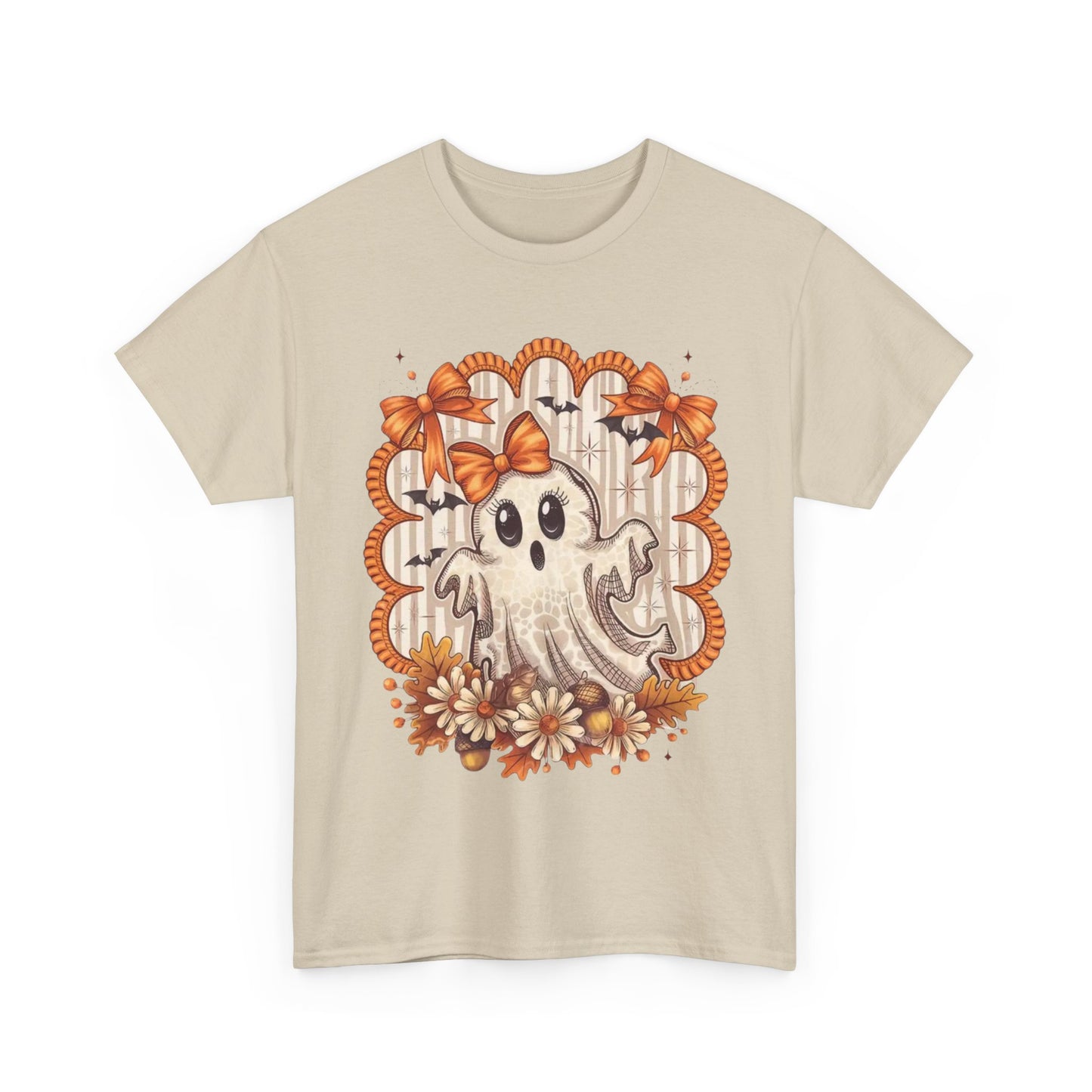Fall Ghost Unisex Cotton Tee, Halloween Shirt, Autumn Fashion, Cute Ghost Apparel, Gift for Spooky Season