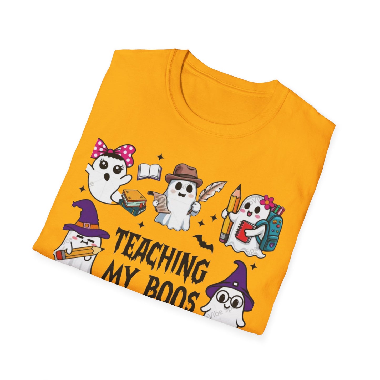 Halloween Teacher T-Shirt, Teaching My Boos, Unisex Softstyle Tee, Cute Ghost Design, Fall Celebration Apparel