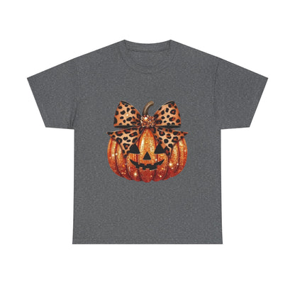 Leopard Bow Pumpkin Tee, Cute Halloween Shirt, Fall Fashion, Unisex Graphic Tee, Autumn Apparel, Pumpkin Lover Gift