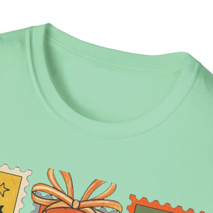 Halloween Themed Unisex Softstyle T-Shirt - Spooky Stamp Design, Fall Fashion, Trick or Treat, Halloween Party, Gift for Ghost Lovers