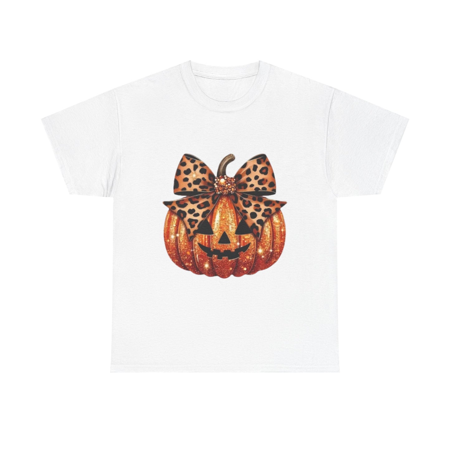 Leopard Bow Pumpkin Tee, Cute Halloween Shirt, Fall Fashion, Unisex Graphic Tee, Autumn Apparel, Pumpkin Lover Gift