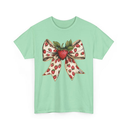 Strawberry Bow Graphic Tee - Cute Summer Shirt, Gift for Her, Berry Lover Apparel, Spring Fashion, Casual Outfit