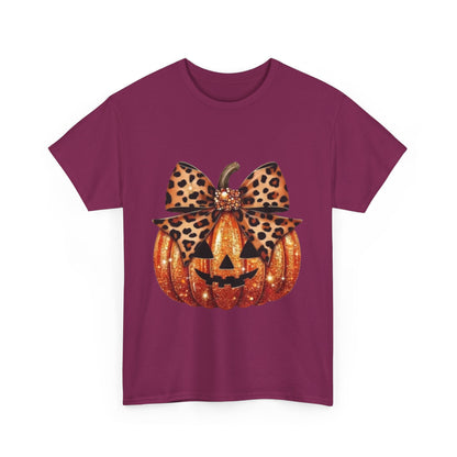 Leopard Bow Pumpkin Tee, Cute Halloween Shirt, Fall Fashion, Unisex Graphic Tee, Autumn Apparel, Pumpkin Lover Gift