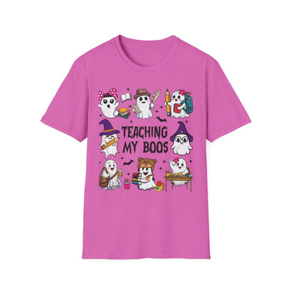 Halloween Teacher T-Shirt, Teaching My Boos, Unisex Softstyle Tee, Cute Ghost Design, Fall Celebration Apparel