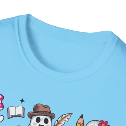 Halloween Teacher T-Shirt, Teaching My Boos, Unisex Softstyle Tee, Cute Ghost Design, Fall Celebration Apparel