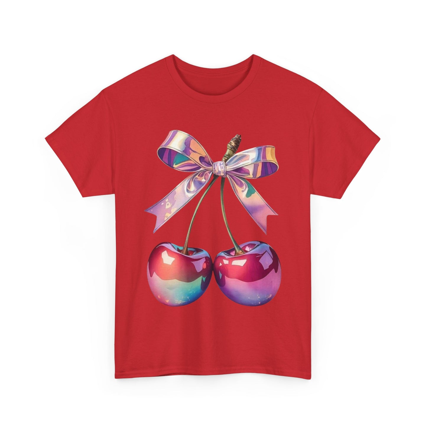 Sweet Cherry Ribbon Tee, Cute Casual Wear, Gift for Fruit Lovers, Summer Vibe Shirt, Festival Outfit, Unisex Graphic T-Shirt