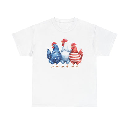 Patriotic Chicken Tee - Cute Farm Animal Shirt, Summer BBQ, Independence Day, Gift for Friends, Unisex Casual Wear