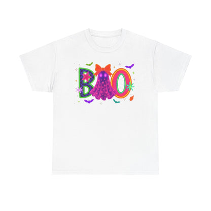 BOO Halloween Unisex Heavy Cotton Tee, Funny Costume Shirt, Ghost Party T-Shirt, Spooky Graphic Tee, Fall Seasonal Apparel