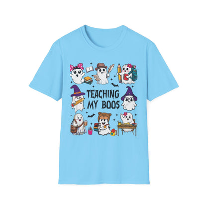 Halloween Teacher T-Shirt, Teaching My Boos, Unisex Softstyle Tee, Cute Ghost Design, Fall Celebration Apparel