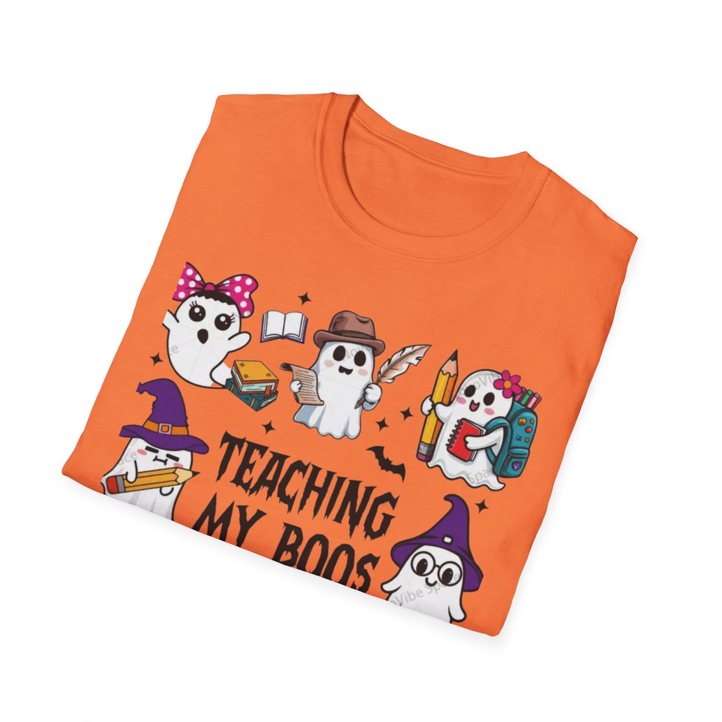 Halloween Teacher T-Shirt, Teaching My Boos, Unisex Softstyle Tee, Cute Ghost Design, Fall Celebration Apparel