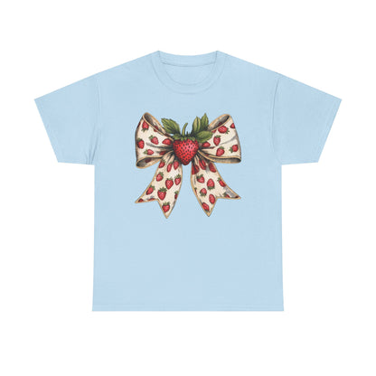 Strawberry Bow Graphic Tee - Cute Summer Shirt, Gift for Her, Berry Lover Apparel, Spring Fashion, Casual Outfit