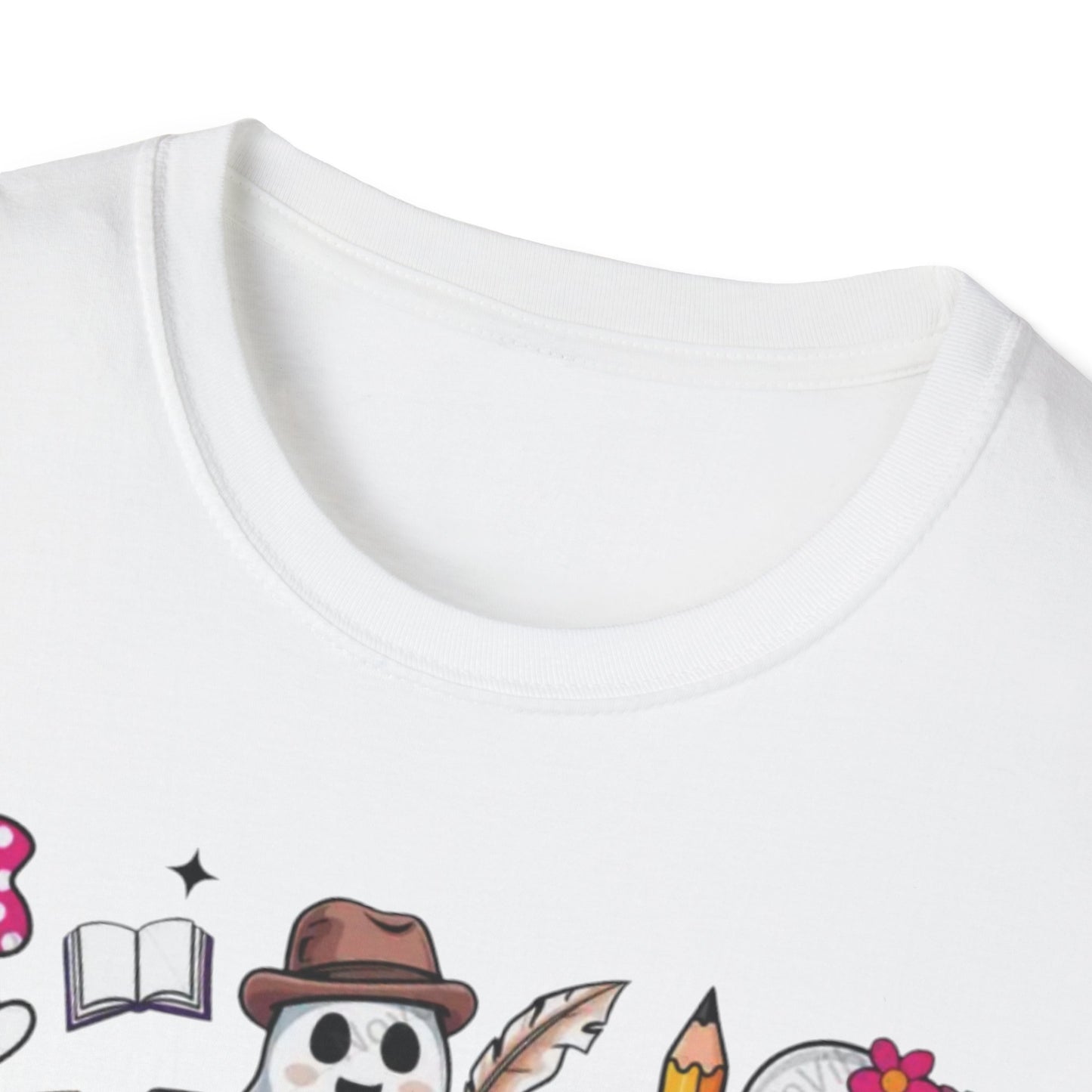 Halloween Teacher T-Shirt, Teaching My Boos, Unisex Softstyle Tee, Cute Ghost Design, Fall Celebration Apparel