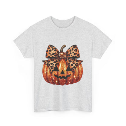 Leopard Bow Pumpkin Tee, Cute Halloween Shirt, Fall Fashion, Unisex Graphic Tee, Autumn Apparel, Pumpkin Lover Gift