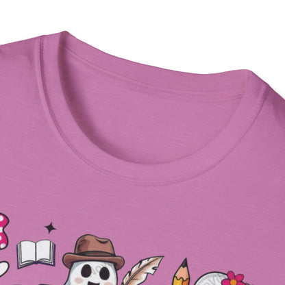 Halloween Teacher T-Shirt, Teaching My Boos, Unisex Softstyle Tee, Cute Ghost Design, Fall Celebration Apparel