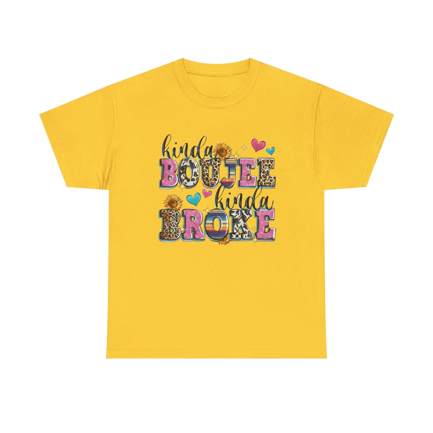 'Kinda Boujee Kinda Broke' Unisex Heavy Cotton Tee, Casual Fashion, Fun Gift for Friends, Birthday, Everyday Wear, Graphic Tee