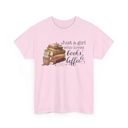 Book Lover's Unisex Tee, Just a Girl Who Loves Books & Coffee Shirt, Cozy Reading Gift, Casual Literary Apparel, Bookworm T-Shirt