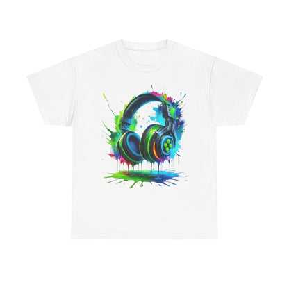 Colorful Headphones Tee, Unisex Music Lover T-Shirt, Perfect Gift for Musicians, Vibrant Graphic Cotton Shirt, Fun Casual Wear