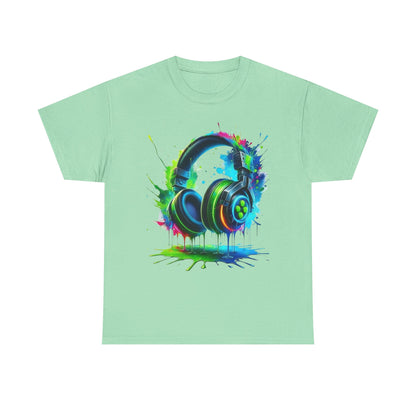 Colorful Headphones Tee, Unisex Music Lover T-Shirt, Perfect Gift for Musicians, Vibrant Graphic Cotton Shirt, Fun Casual Wear