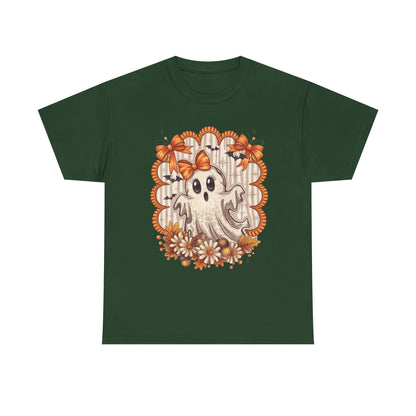 Fall Ghost Unisex Cotton Tee, Halloween Shirt, Autumn Fashion, Cute Ghost Apparel, Gift for Spooky Season