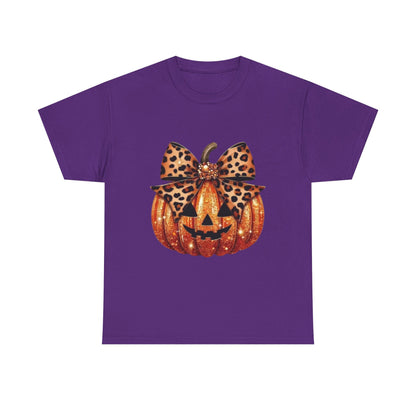 Leopard Bow Pumpkin Tee, Cute Halloween Shirt, Fall Fashion, Unisex Graphic Tee, Autumn Apparel, Pumpkin Lover Gift