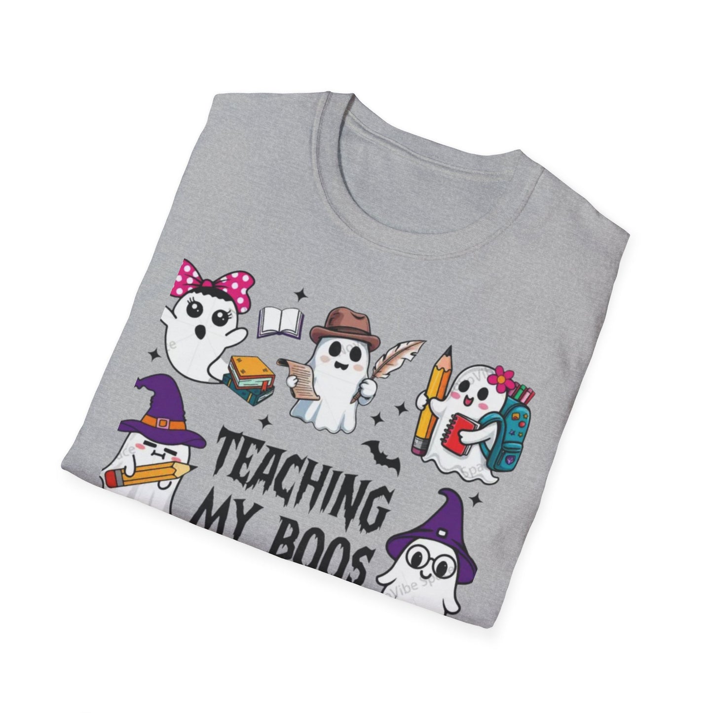 Halloween Teacher T-Shirt, Teaching My Boos, Unisex Softstyle Tee, Cute Ghost Design, Fall Celebration Apparel