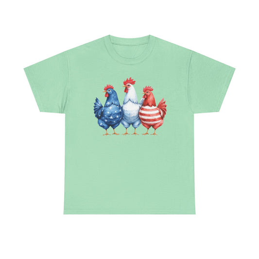 Patriotic Chicken Tee - Cute Farm Animal Shirt, Summer BBQ, Independence Day, Gift for Friends, Unisex Casual Wear