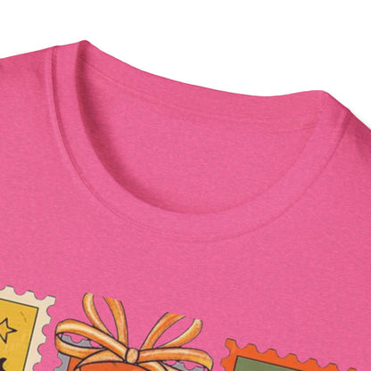 Halloween Themed Unisex Softstyle T-Shirt - Spooky Stamp Design, Fall Fashion, Trick or Treat, Halloween Party, Gift for Ghost Lovers