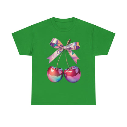 Sweet Cherry Ribbon Tee, Cute Casual Wear, Gift for Fruit Lovers, Summer Vibe Shirt, Festival Outfit, Unisex Graphic T-Shirt