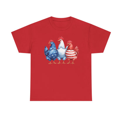 Patriotic Chicken Tee - Cute Farm Animal Shirt, Summer BBQ, Independence Day, Gift for Friends, Unisex Casual Wear