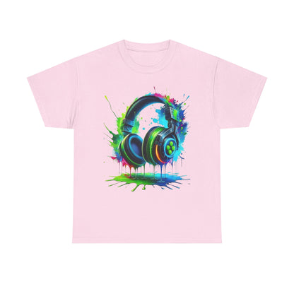 Colorful Headphones Tee, Unisex Music Lover T-Shirt, Perfect Gift for Musicians, Vibrant Graphic Cotton Shirt, Fun Casual Wear