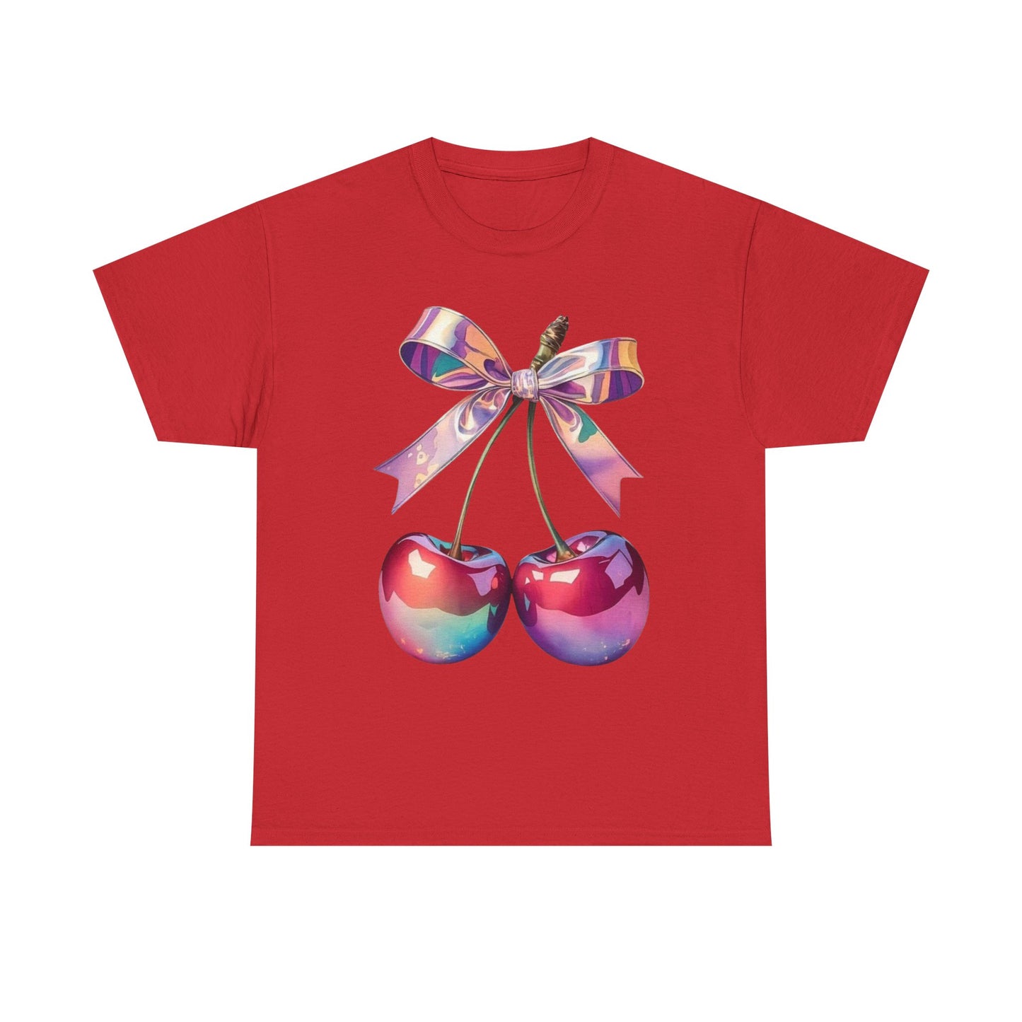 Sweet Cherry Ribbon Tee, Cute Casual Wear, Gift for Fruit Lovers, Summer Vibe Shirt, Festival Outfit, Unisex Graphic T-Shirt