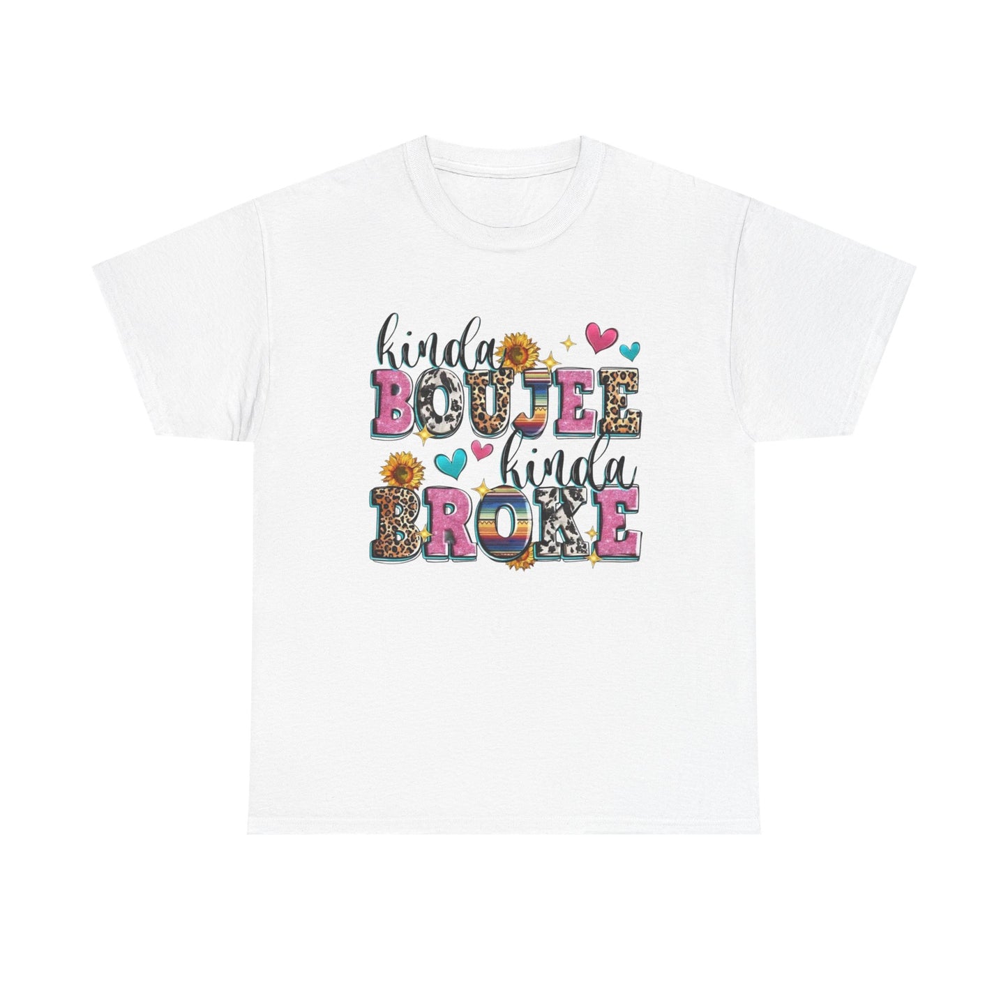 'Kinda Boujee Kinda Broke' Unisex Heavy Cotton Tee, Casual Fashion, Fun Gift for Friends, Birthday, Everyday Wear, Graphic Tee