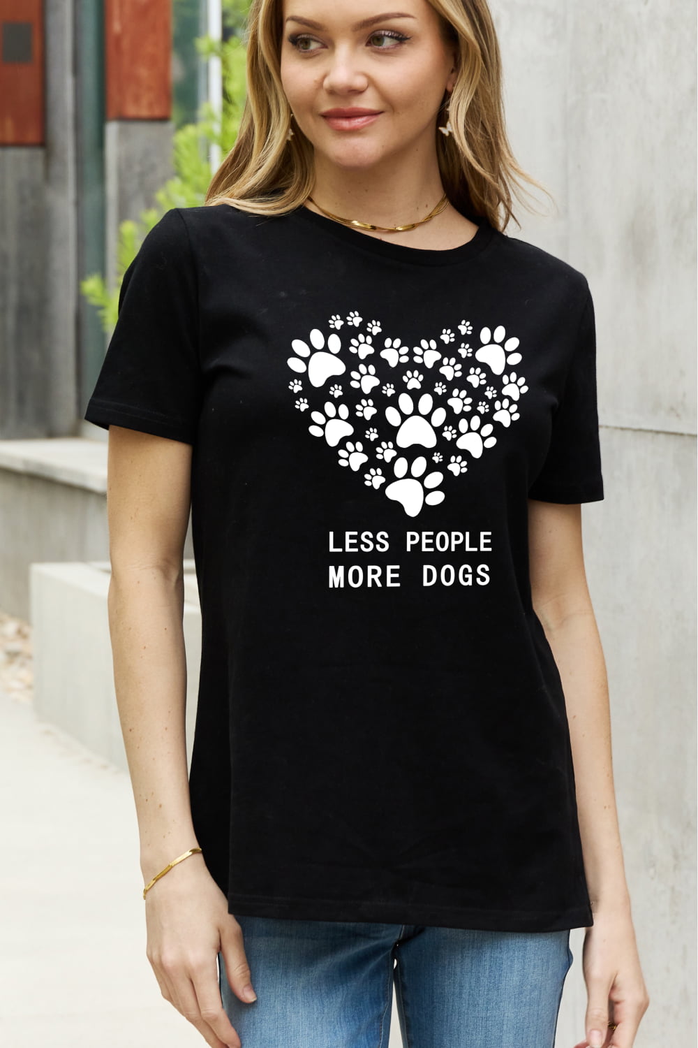 Simply Love Simply Love Full Size LESS PEOPLE MORE DOGS Heart Graphic Cotton Tee