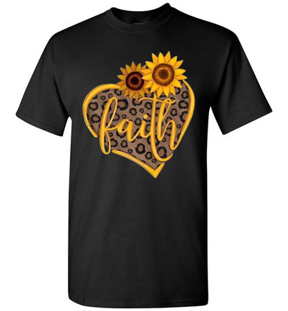 Faith Sunflower Leopard Heart Tee Shirt Top