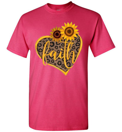 Faith Sunflower Leopard Heart Tee Shirt Top