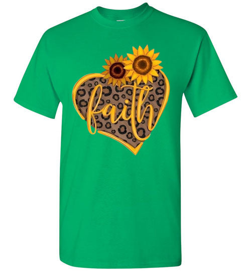 Faith Sunflower Leopard Heart Tee Shirt Top