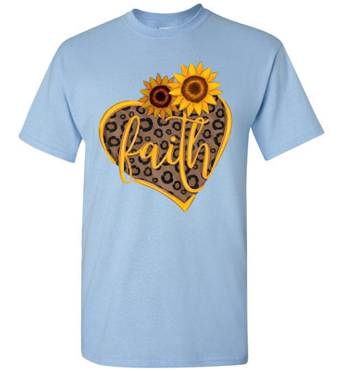 Faith Sunflower Leopard Heart Tee Shirt Top