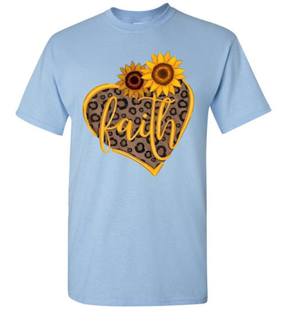 Faith Sunflower Leopard Heart Tee Shirt Top