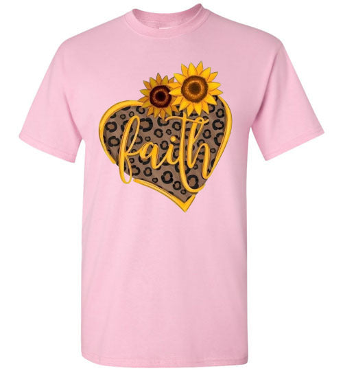 Faith Sunflower Leopard Heart Tee Shirt Top