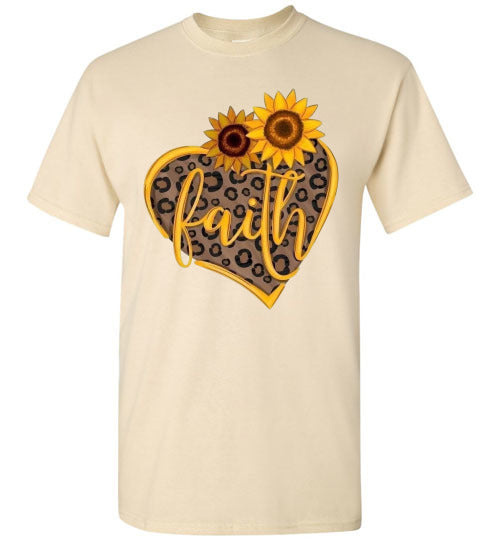 Faith Sunflower Leopard Heart Tee Shirt Top