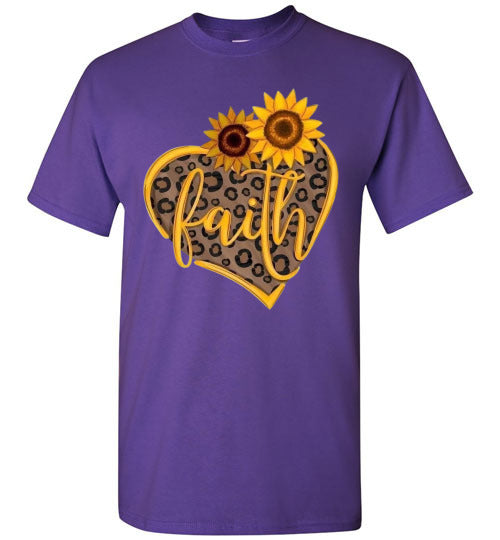 Faith Sunflower Leopard Heart Tee Shirt Top