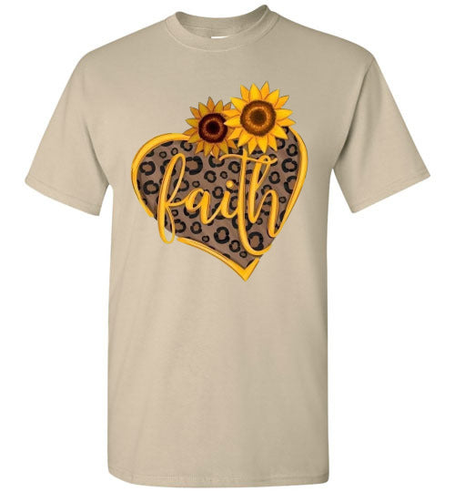 Faith Sunflower Leopard Heart Tee Shirt Top